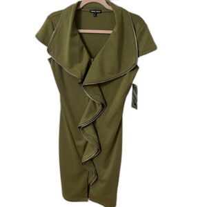 Samuel Dong Kacki Green Cocktail Dress Zipper Design Size M nwt